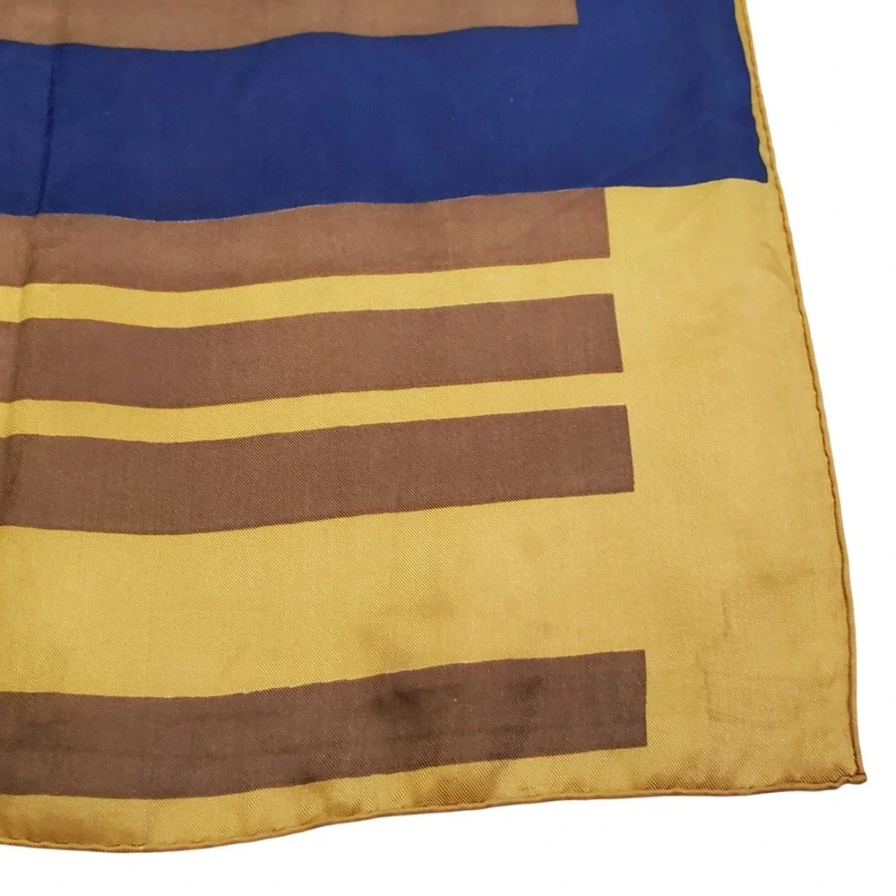 Vintage Geometric‎ Stripe Silk Scarf Yellow Blue Brown Headband Accessory